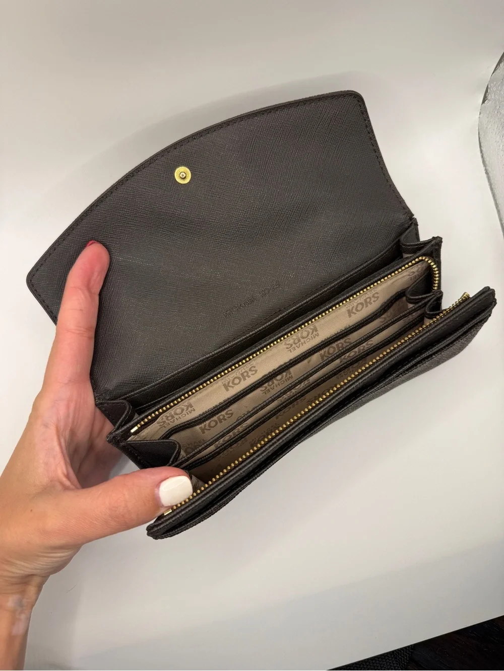 Michael Kors Signature Coated Canvas Flap Continental Wallet - Brown & Gold